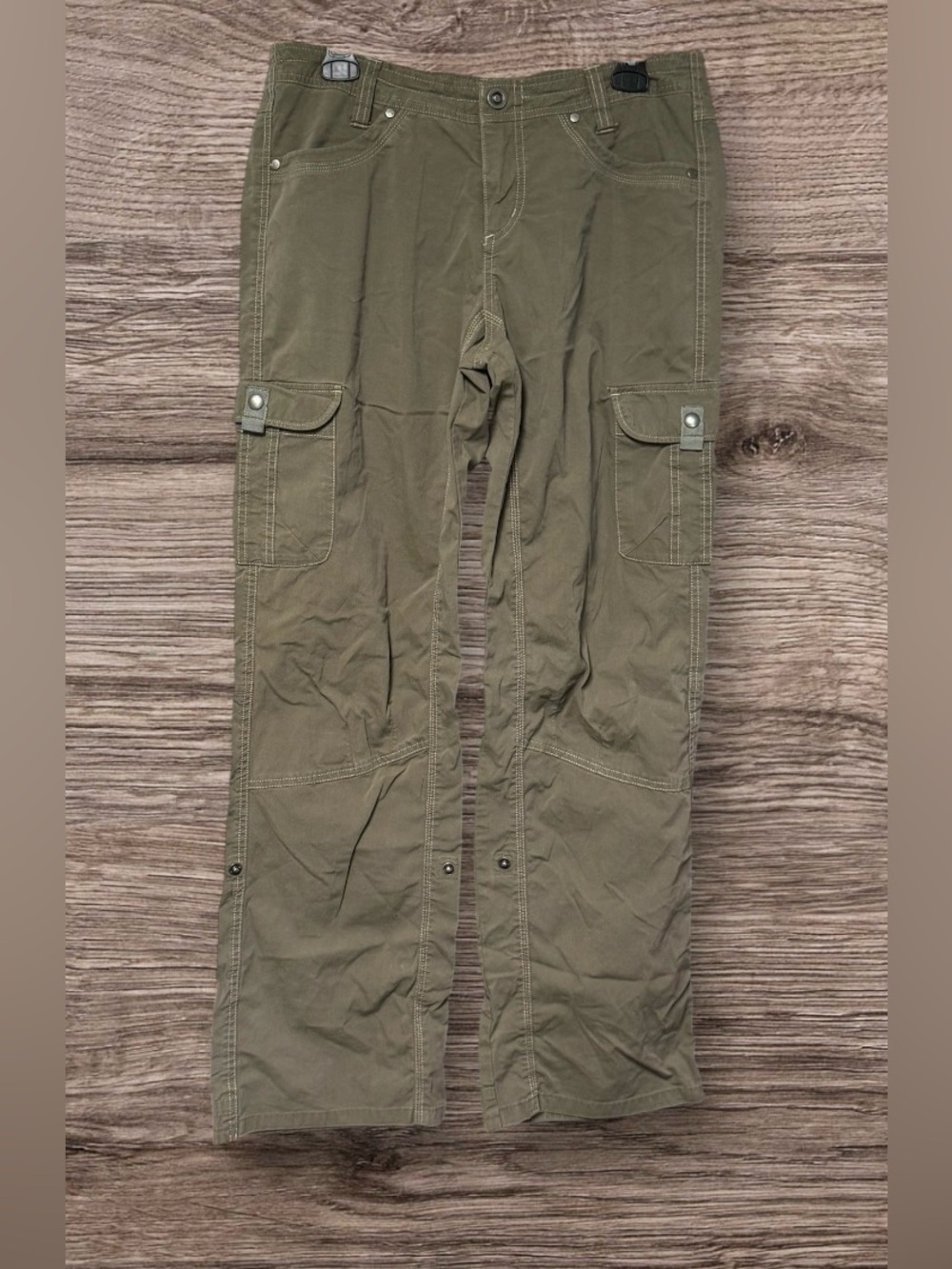 Kühl Women's Splash Roll-Up Pant in an olive green vintage patina dye 10R